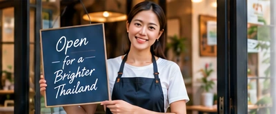 Local business owner welcoming customers